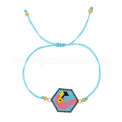 Adjustable Handmade Glass Seed Beaded Hexagon with Flamingo Link Braided Bracelets for Women&nbsp;TS3719