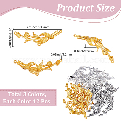 36 個 3 色の亜鉛合金シャンデリアコンポーネントリンク  花  ミックスカラー  18x53.5x2.5mm  穴：1.2mm  12個/カラー&nbsp;FIND-SC0024-15