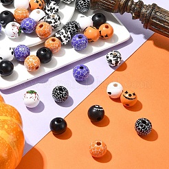 45Pcs 9 Colors Printed Round Wood European Beads&nbsp;WOOD-FS0001-21