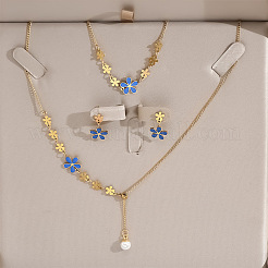 Flower Stainless Steel & Plastic Pearl Pendant Slider Necklace & Stud Dangle Earring & Link Bracelet&nbsp;FS-WG91D37-01