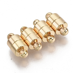 ループ付き真鍮製マグネットクラスプ  ニッケルフリー  コラム  18KGP本金メッキ  12x5mm  穴：1.8mm&nbsp;KK-S354-212-NF