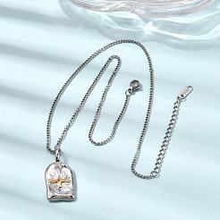 Religion Two Tone 304 Stainless Steel Holy Spirit Bird Rectangle Medal Pendant Necklaces for Women&nbsp;NJEW-K304-02GP