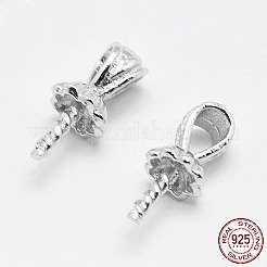 変色防止ロジウムメッキスターリングシルバーペンダントベイル925個  片穴パーツ用  プラチナ  11x4.5mm  穴：2x3mm  ピン：1mm&nbsp;STER-E050-07P