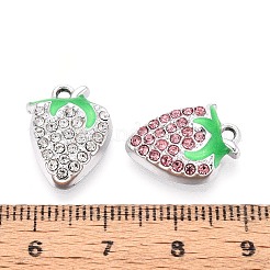 合金ラインストーンとエナメルペンダント  苺  プラチナ  ミックスカラー  17x13x4mm  穴：1.8mm&nbsp;PALLOY-T092-42P