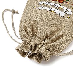 Christmas Printed Burlap Packing Pouches Drawstring Bags&nbsp;ABAG-Q053-02B-09