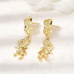 馬の真鍮製ダングルスタッドピアス  カドミウムフリー＆鉛フリー  ラックめっき  長持ちメッキ  18KGP本金メッキ  43x11.5mm&nbsp;EJEW-D352-03G-02