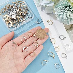 90個 6スタイル 304ステンレススチール フレンチフックピアス金具  水平ループ付き  ゴールデン·ステンレス鋼色  14~19x11~12x2~6mm  穴：1.2~1.5mm  ピン：0.6~0.8mm  15個/スタイル&nbsp;STAS-NB0001-60