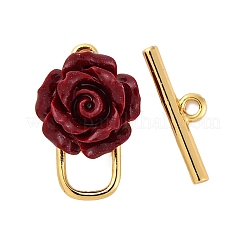 朱色の花の留め具  真鍮パーツ  カドミウムフリー＆ニッケルフリー＆鉛フリー  花  18KGP本金メッキ  oクラスプ：13.5x9x6mm  バー：12.5x3.5x1.5mm  穴：1mm&nbsp;KK-P291-02G