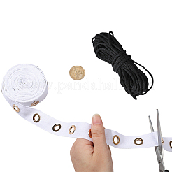 4 Yards Cotton Ribbons with Golden Tone Eyelet Rings&nbsp;SRIB-GF0002-90