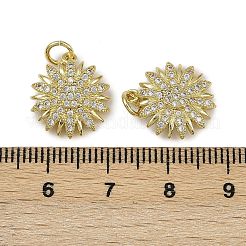 真鍮製マイクロパヴェキュービックジルコニアペンダント  花のチャーム  長持ちメッキ  カドミウムフリー＆鉛フリー  ラックめっき  丸カン付き  18KGP本金メッキ  15.5x13.5x3.5mm  穴：3.5mm&nbsp;KK-I358-063G-G