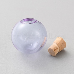 透明なガラス瓶のペンダント、コルク付きの小さな DIY ボトル  ラウンド  ラベンダー  16x17mm  内径：4.5mm&nbsp;AJEW-WH0258-748C-02