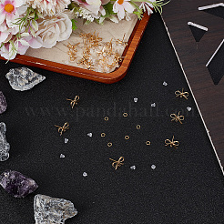 蝶結びの真鍮スタッドピアス、丸カン、イヤーナットのDIYジュエリー製作キット  18KGP本金メッキ  8x15mm  穴：1.2mm  ピン：0.7mm  24pc&nbsp;DIY-CN0003-24G