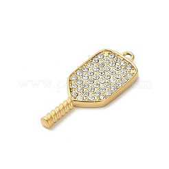 304ステンレススチールマイクロパヴェキュービックジルコニアペンダント  ラケット  ゴールドカラー  27.5x11x2.5mm  穴：1.4mm&nbsp;LS-STAS-C147-02B-G
