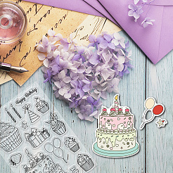 誕生日ケーキのペット用くり抜き絵用ステンシル1セット  1シートPVCプラスチッククリアスタンプ  ケーキ用カーボンスチールカッティングダイスステンシル1個付き  DIYスクラップブッキング用  混合図形  スタンプ：160x110x3mm  ステンシル:117~200x109~200x0.3mm&nbsp;DIY-GL0004-111
