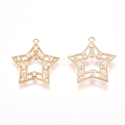 真鍮製マイクロパヴェキュービックジルコニアペンダント  スター  透明  18KGP本金メッキ  21x20x2mm  穴：1.2mm&nbsp;LS-KK-I660-10G