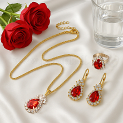 2 Colors Rhinestone Teardrop Leverback Earrings & Pendant Necklaces & Rings&nbsp;SJEW-HY0001-22B