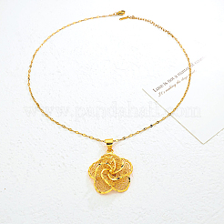 Vintage Gothic Brass Hollow Flower Pendant Dapped Chain Necklaces for Women&nbsp;UA5316