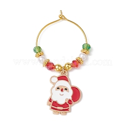 Christmas Theme Electroplate Glass Beads & Alloy Enamel Wine Glass Charms&nbsp;AJEW-JO00256