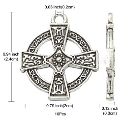 10 個のアイルランドのチベットスタイル合金ペンダント  クロス  アンティークシルバー  24x20x3mm  穴：2mm&nbsp;PALLOY-YW0001-31