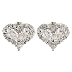 Cubic Zirconia Heart Stud Earrings&nbsp;EJEW-I304-17P