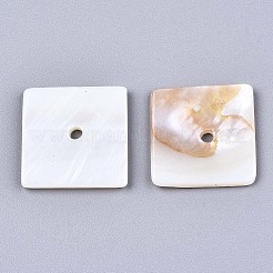 天然淡水シェルビーズ  正方形  貝殻色  20x20x2mm  穴：2.5mm&nbsp;SHEL-S276-109A-01