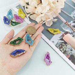 5色のドゥルージー樹脂ペンダント  模造ジオードドゥルージー瑪瑙スライス  エッジライトゴールドメッキ鉄ループ付き  ナゲット  ミックスカラー  40.5~41.5x19.5x5.5mm  穴：1.6mm  2個/カラー  10個/箱&nbsp;RESI-FH0001-24
