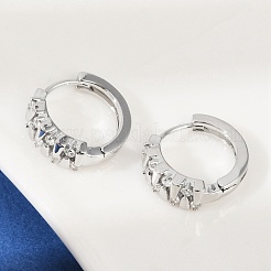 Brass Clear Cubic Zirconia Hoop Earrings&nbsp;EJEW-Q016-05P