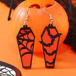 ハロウィーンの棺のアクリルダングルイヤリング  プラチナ  レッドオレンジ  70x20mm&nbsp;FS-WG35652-01