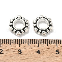 合金ビーズスペーサ  カドミウムフリー＆鉛フリー  花  アンティークシルバー  11x4mm  穴：5mm&nbsp;PALLOY-5541-AS-RS