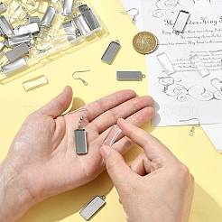 長方形のダングルイヤリングのDIYキット  鉄製のピアスフックとオープン丸カンを含む  304ステンレススチールペンダントカボションセッティングとガラスカボション  プラチナ＆ステンレス鋼色  25x10x5mm&nbsp;DIY-FS0009-20