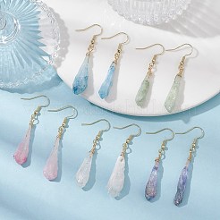 染色天然水晶ダングルイヤリング  ツイストティアドロップ  ミックスカラー  47~52x6.5~10mm&nbsp;EJEW-JE05487