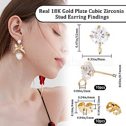 10Pcs Brass Micro Clear Cubic Zirconia Stud Earring Findings&nbsp;KK-BBC0011-94