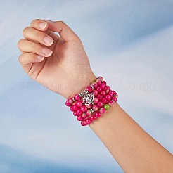 Natural White Jade Round Beaded Wrap Bracelet with Alloy Ohm/Aum Lotus&nbsp;AJEW-PH00503-02