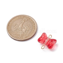 ガラスコネクタチャーム  金属製の二重ループが付いたちょう結びリンク  ゴールドカラー  13x14.5x8mm  穴：1.5~3mm&nbsp;PALLOY-JF02464-01