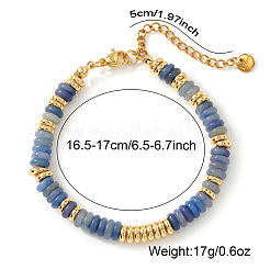 Disc Natural Blue Chalcedony & 304 Stainless Steel Beaded Bracelet for Women&nbsp;VZ6468