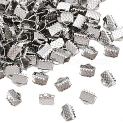 変色しない304ステンレススチールリボンカシメエンドパーツ  ステンレス鋼色  6x6.5mm  穴：1mm&nbsp;X-STAS-S047-056