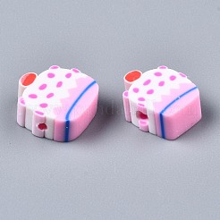 手作り樹脂粘土ビーズ  ケーキ  パールピンク  9~10x9~10x4mm  穴：1.2mm&nbsp;CLAY-N011-020