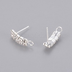 真鍮製スタッドピアスパーツ  カン付き  クリスタルグレードのラインストーン  銀色のメッキ  17.5x5x14mm  穴：2mm&nbsp;X-RB-H297-13-S