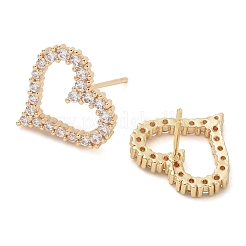 Rack Plating Heart Brass Clear Cubic Zirconia Stud Earrings&nbsp;EJEW-M090-15G