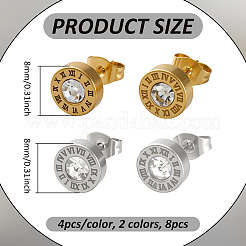 8Pcs 2 Colors 304 Stainless Steel Flat Round Stud Earrings&nbsp;EJEW-GO0003-12