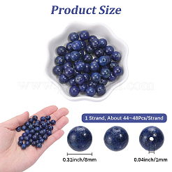 1連売り染色グレードA天然ラピスラズリビーズ連売り  ラウンド  スムーズ  8mm  穴：1mm  約44~48個/連  15''（38.1センチメートル）&nbsp;G-PA0002-65B