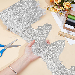 5ヤードのスパークル刺繍フラワーポリエステルレーストリム  プラスチックpailletteビーズと  衣装装飾用  銀  9-1/8インチ（230mm）&nbsp;SRIB-PH0001-75