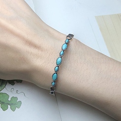 Oval Synthetic Turquoise Beaded Cuff Bangles for Women&nbsp;BJEW-C146-01