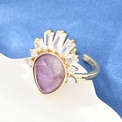Brass with Natural Amethyst Finger Rings&nbsp;GG-CBACC2B-07G-07