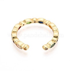 Brass Micro Pave Cubic Zirconia Cuff Rings for Women&nbsp;KK-T071-68G
