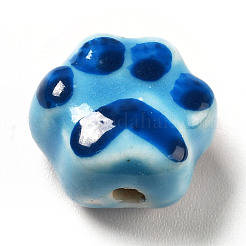 手作りプリント陶器ビーズ  足跡  ディープスカイブルー  13.5x15x9.5mm  穴：1.8mm&nbsp;X1-PORC-F005-02A