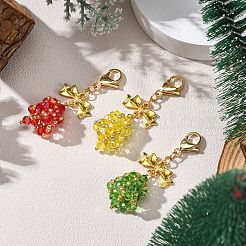ガラス、合金、真鍮のペンダント装飾3個  304ステンレススチールのロブスタークロウ留め金付き  クリスマス鐘  ミックスカラー  56mm&nbsp;HJEW-MZ00311