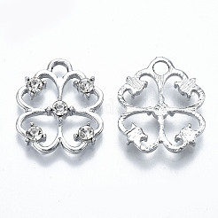 UVメッキ合金ペンダント  クリスタルラインストーン付き  クローバー  カドミウムフリー＆鉛フリー  プラチナ  21x18x4mm  穴：3mm&nbsp;PALLOY-S181-025P-RS