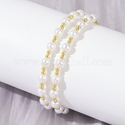Brass & White ABS Imitation Pearl Handmade Link Chain Necklaces&nbsp;NJEW-M099-01G