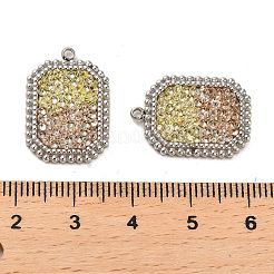 304ステンレスペンダント  ラインストーン付き  長方形チャーム  ステンレス鋼色  21x14.5x3mm  穴：1.4mm&nbsp;STAS-L022-087P